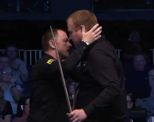 Jordan Brown et Mark Allen après leur match du Northern Ireland Open 2026 à Belfast