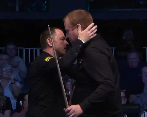 Jordan Brown et Mark Allen après leur match du Northern Ireland Open 2026 à Belfast